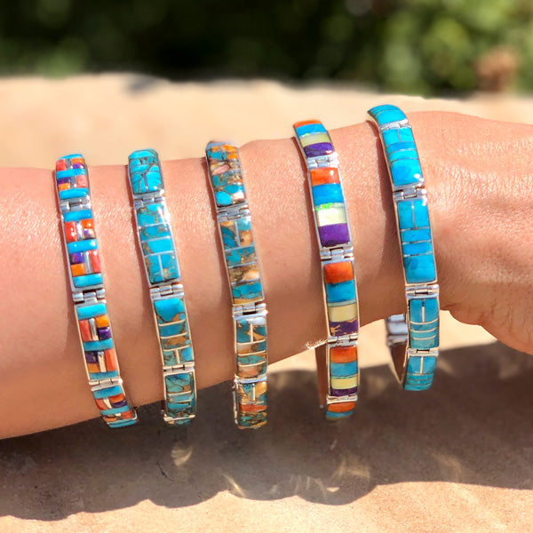 Multicolor Link Bracelet Sterling Silver B5518-C01