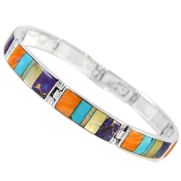 Multicolor Link Bracelet Sterling Silver B5518-C01