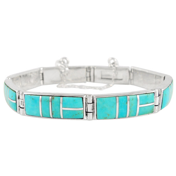 Turquoise Link Bracelet Sterling Silver B5518-C05