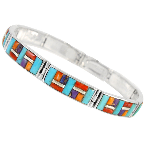 Multicolor Link Bracelet Sterling Silver B5518-C52