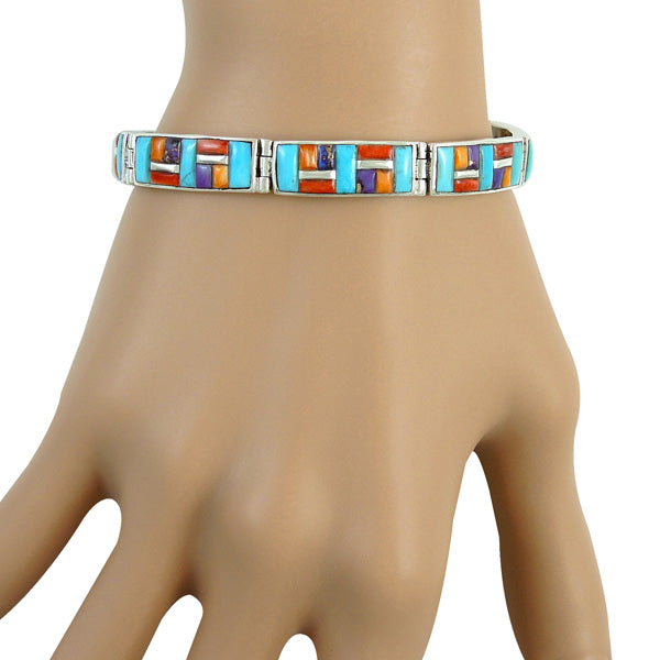 Multicolor Link Bracelet Sterling Silver B5518-C52