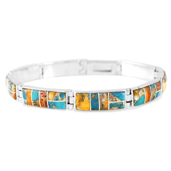 Spiny Turquoise Link Bracelet Sterling Silver B5518-C89