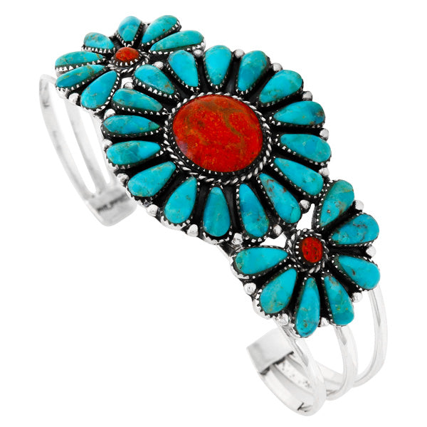 Turquoise & Coral Bracelet Sterling Silver B5523-C85
