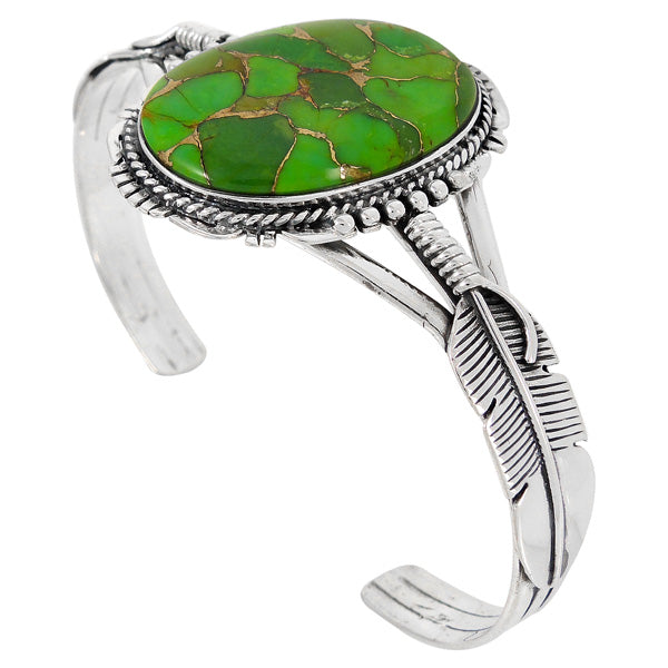 Sterling Silver Feather Bracelet Green Turquoise B5550-C76