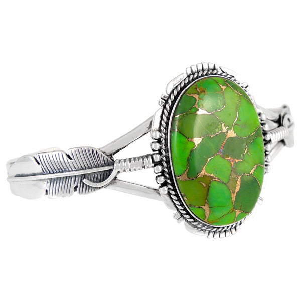 Sterling Silver Feather Bracelet Green Turquoise B5550-C76