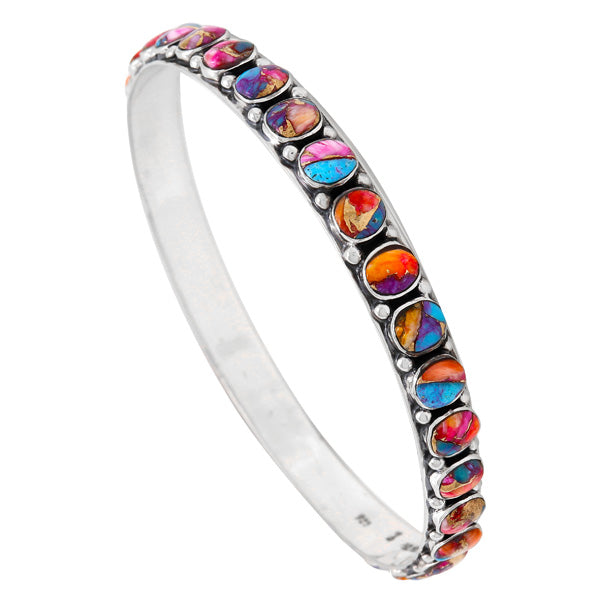 Rainbow Spiny Turquoise Bangle Bracelet Sterling Silver B5551B-C91