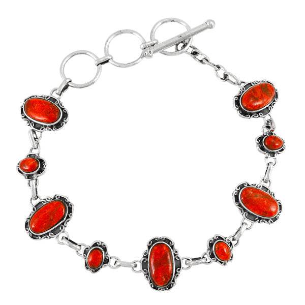 Coral Link Bracelet Sterling Silver B5560-C74