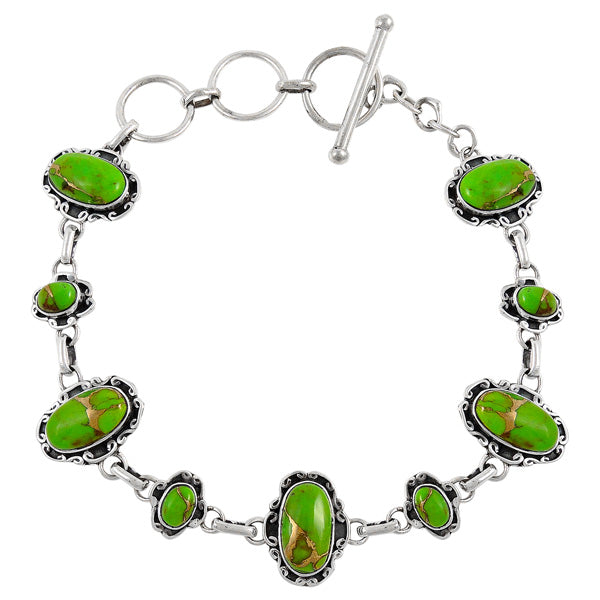 Green Turquoise Link Bracelet Sterling Silver B5560-C76