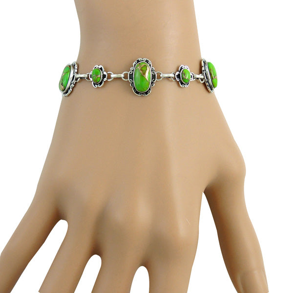 Green Turquoise Link Bracelet Sterling Silver B5560-C76