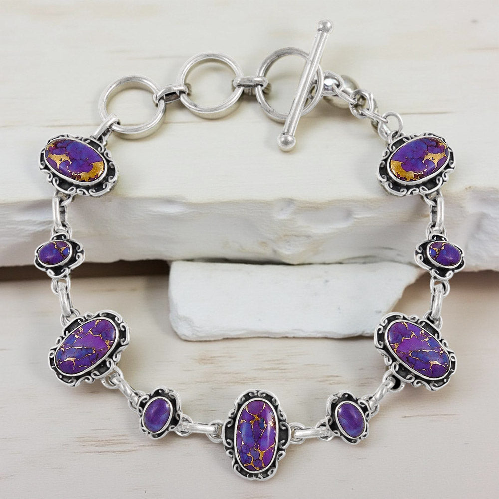 Purple Turquoise Link Bracelet Sterling Silver B5560-C77