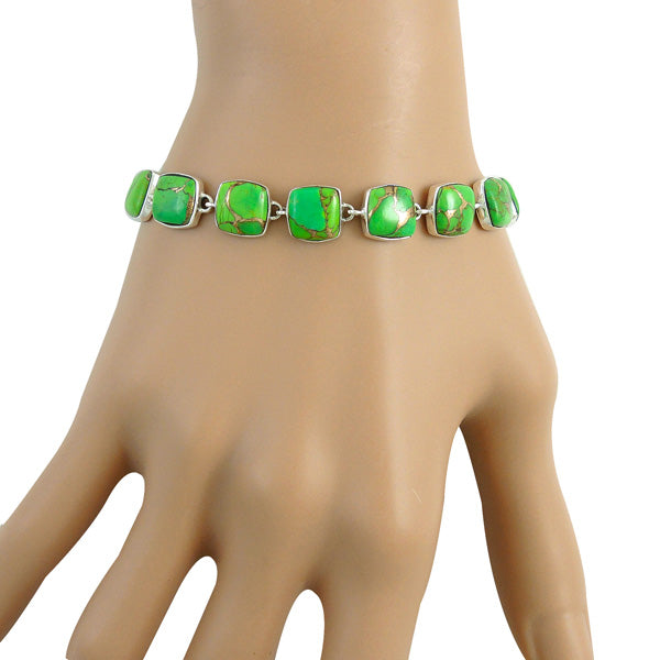 Green Turquoise Link Bracelet Sterling Silver B5561-C76