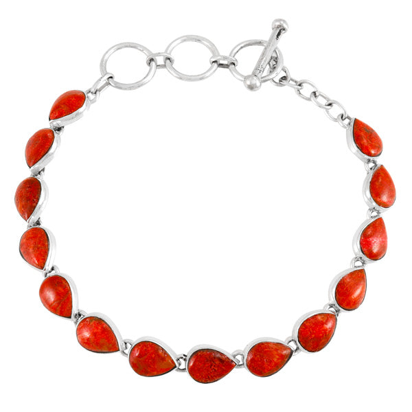 Coral Link Bracelet Sterling Silver B5565-C74
