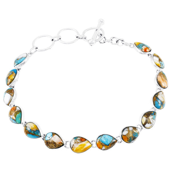 Spiny Turquoise Link Bracelet Sterling Silver B5565-C89