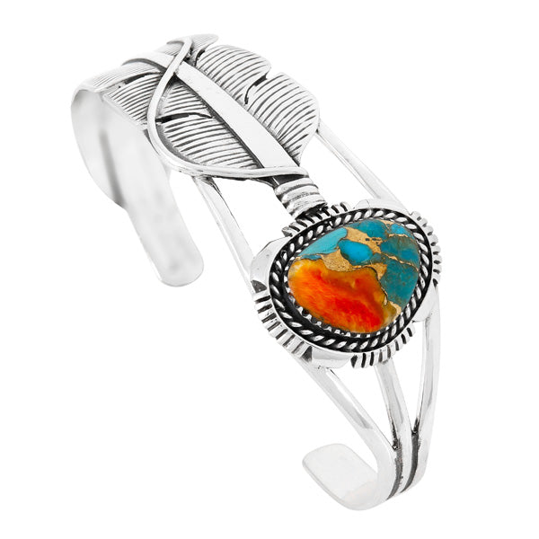 Spiny Turquoise Feather Bracelet Sterling Silver B5618-C89
