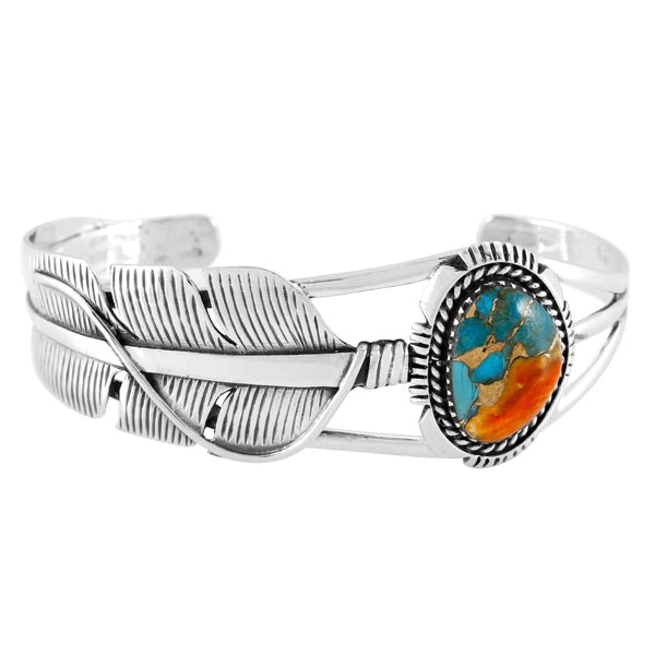 Spiny Turquoise Feather Bracelet Sterling Silver B5618-C89