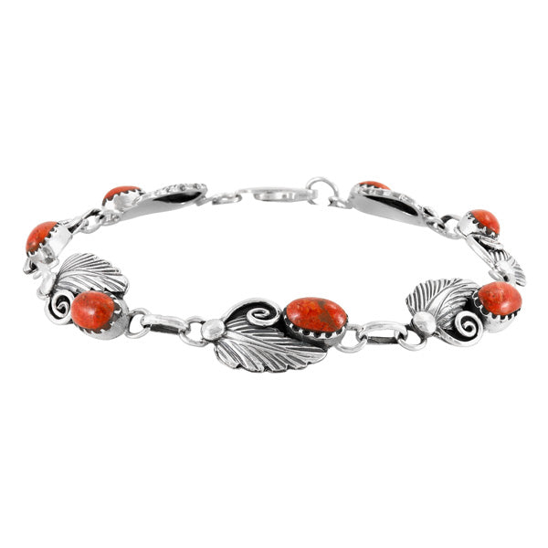 Coral Link Bracelet Sterling Silver B5639-C74