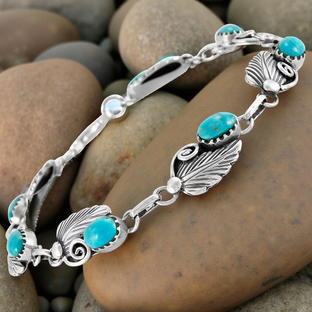 Turquoise Link Bracelet Sterling Silver B5639-C75