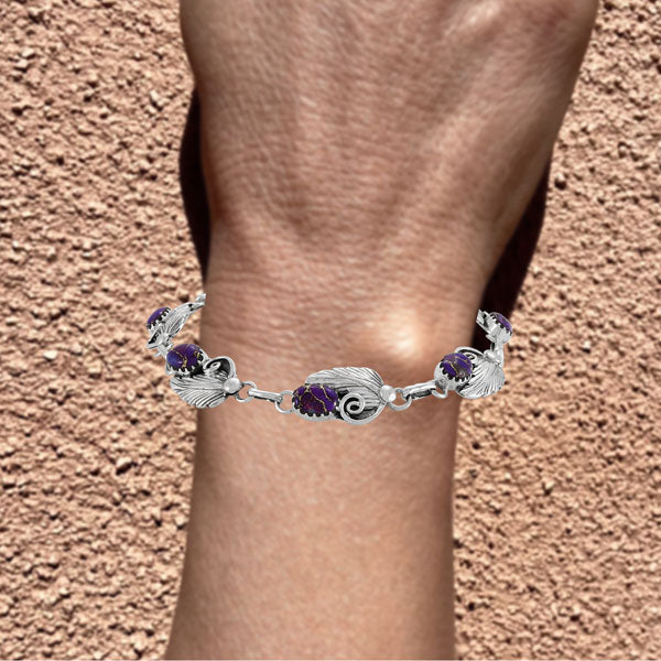 Purple Turquoise Link Bracelet Sterling Silver B5639-C77
