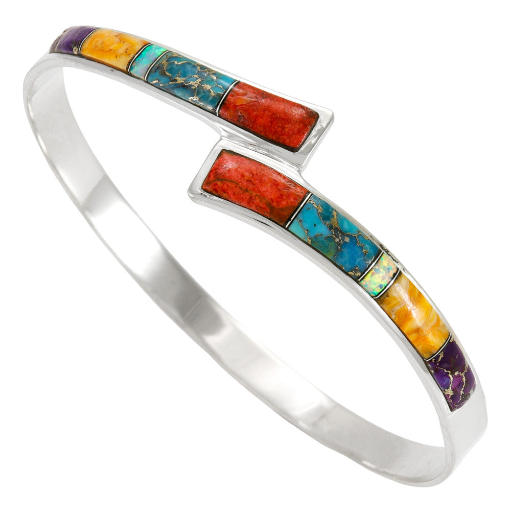 Multi Gemstone Bangle Bracelet Sterling Silver B5643-C00