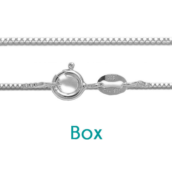 Sterling Silver Chain Box, Snake, & Rope. Lengths 16"-30" (chains fit our pendants)