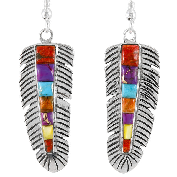 Multicolor Feather Earrings Sterling Silver E1016-LG-C51