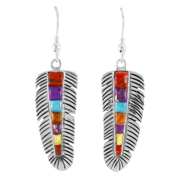 Multicolor Feather Earrings Sterling Silver E1016-LG-C51