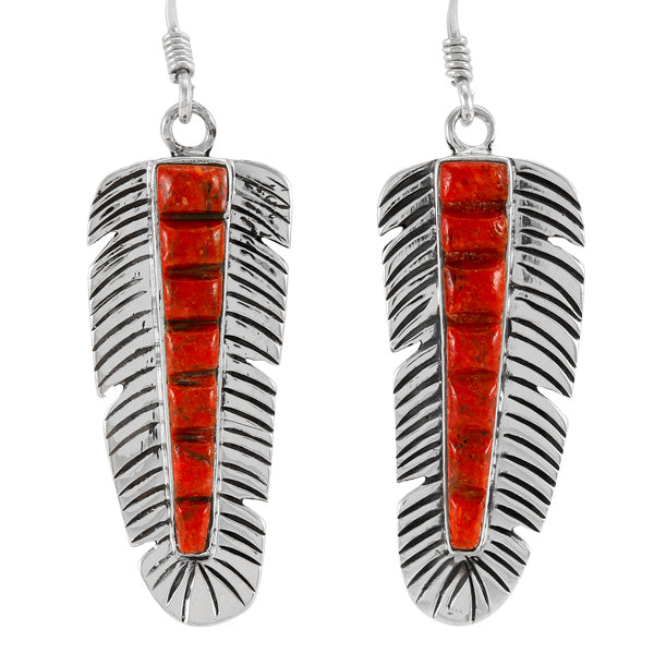 Coral Feather Earrings Sterling Silver E1016-LG-C74