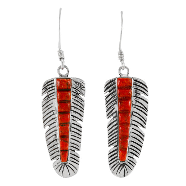 Coral Feather Earrings Sterling Silver E1016-LG-C74