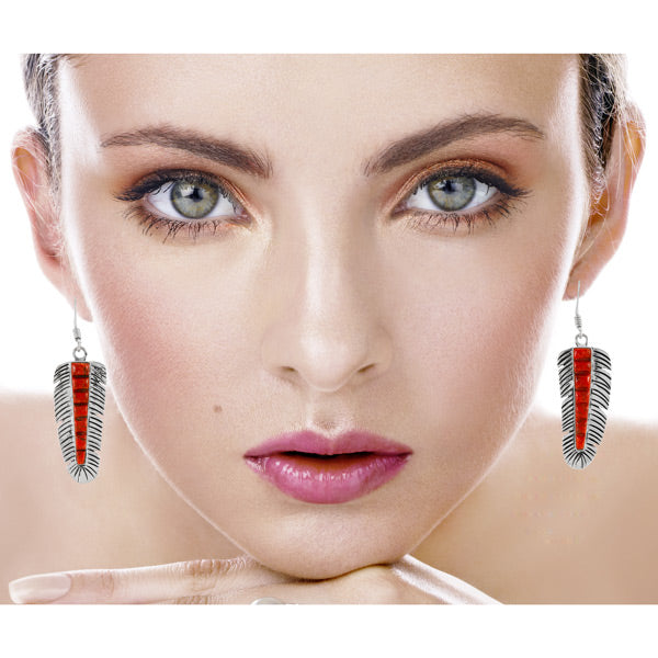 Coral Feather Earrings Sterling Silver E1016-LG-C74