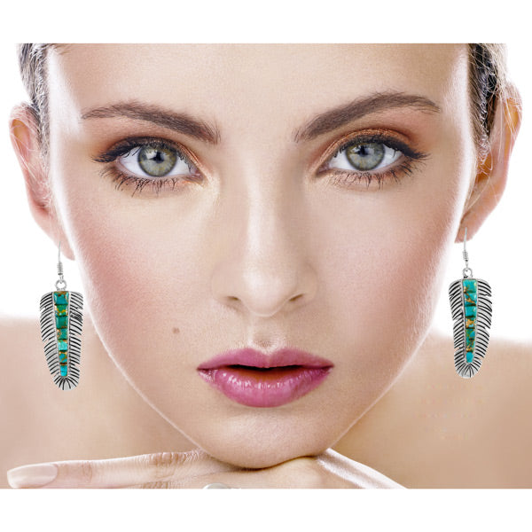 Matrix Turquoise Feather Earrings Sterling Silver E1016-LG-C84