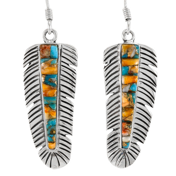 Spiny Turquoise Feather Earrings Sterling Silver E1016-LG-C89
