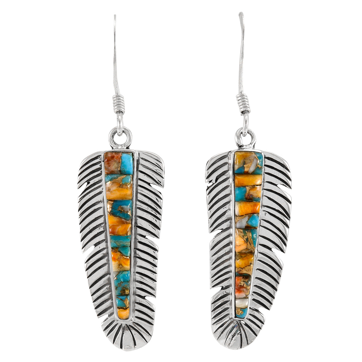 Spiny Turquoise Feather Earrings Sterling Silver E1016-LG-C89