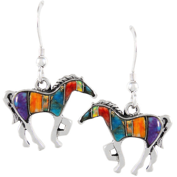 Sterling Silver Horse Earrings Multicolor E1054-C00