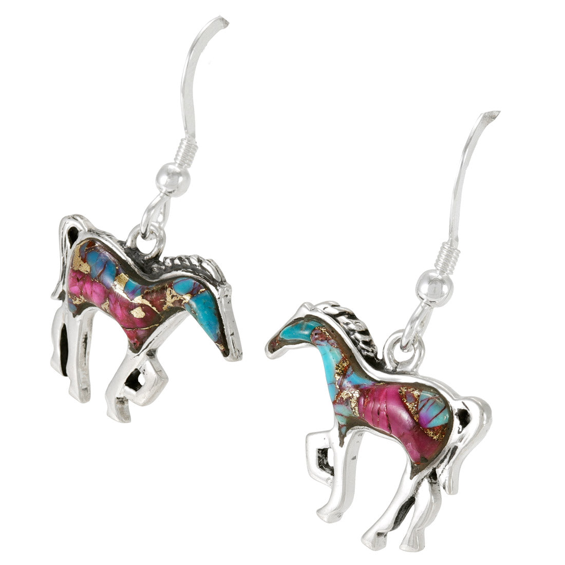 Horse Rainbow Spiny Earrings Sterling Silver E1054-C91