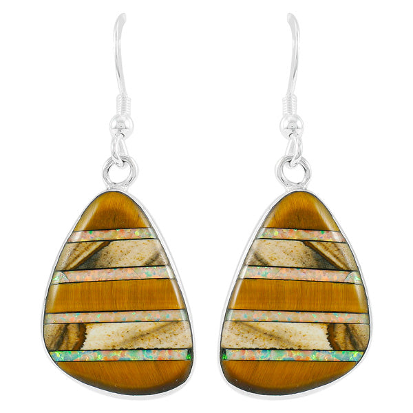 Tiger Eye Gemstone Drop Earrings Sterling Silver E1058-C34