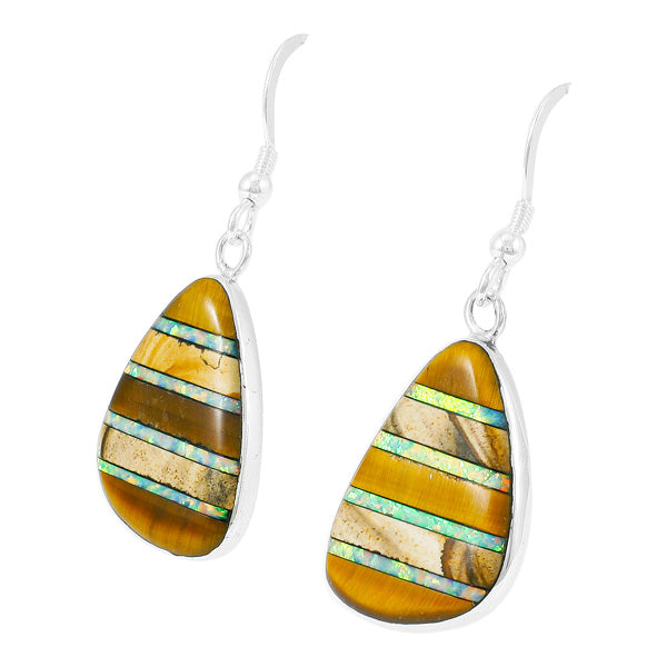 Tiger Eye Gemstone Drop Earrings Sterling Silver E1058-C34