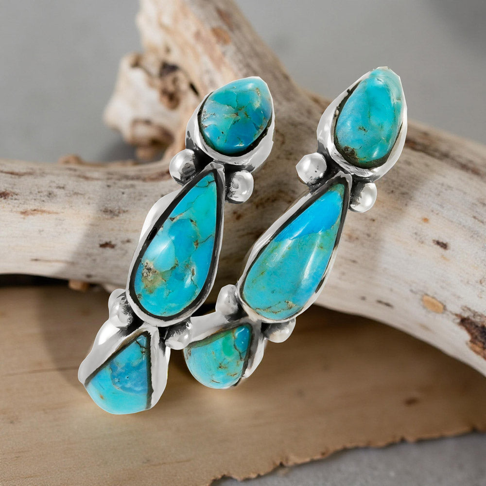 Turquoise Hoop Earrings Sterling Silver E1098-LG-C75