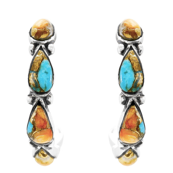 Spiny Turquoise Hoop Earrings Sterling Silver E1098-LG-C89