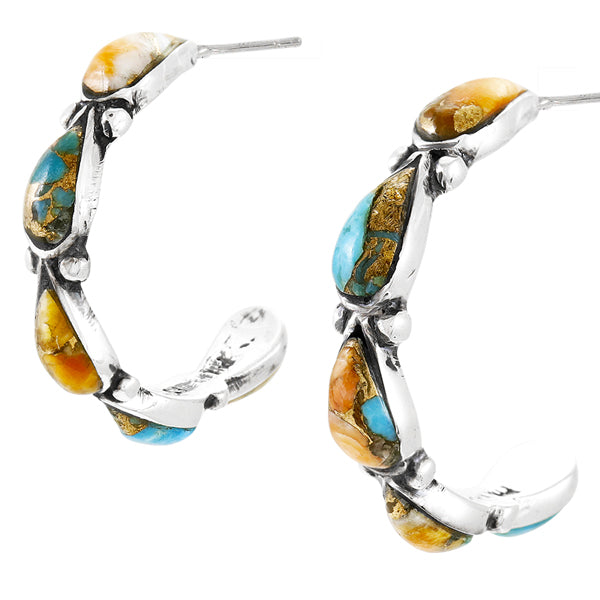 Spiny Turquoise Hoop Earrings Sterling Silver E1098-LG-C89