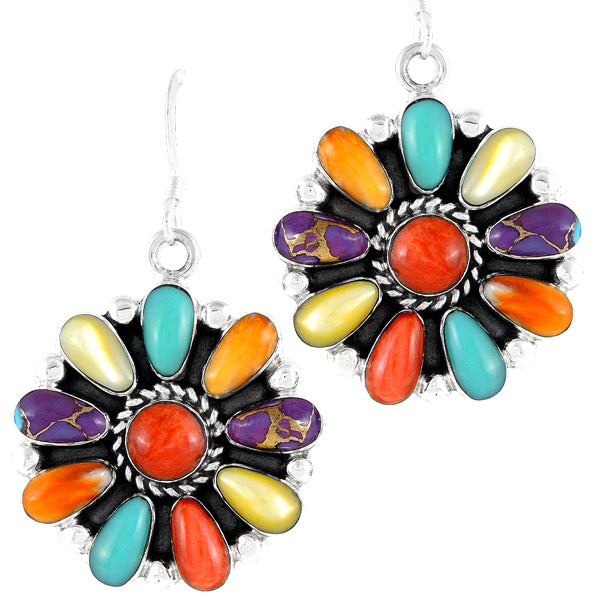 Sterling Silver Flower Earrings Multicolor E1112-C71