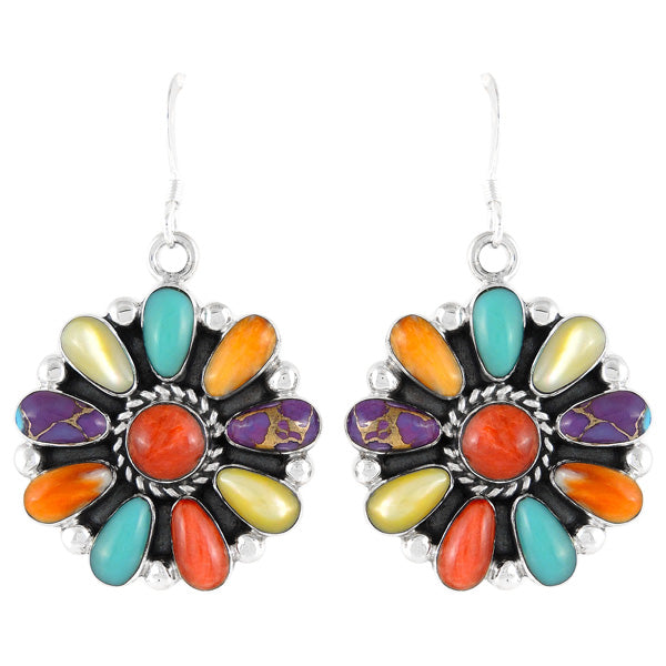 Sterling Silver Flower Earrings Multicolor E1112-C71