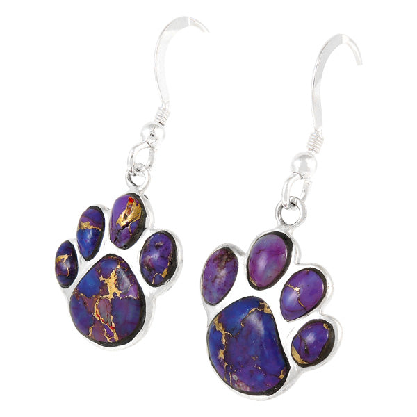Sterling Silver Paw Earrings Purple Turquoise E1240-C77