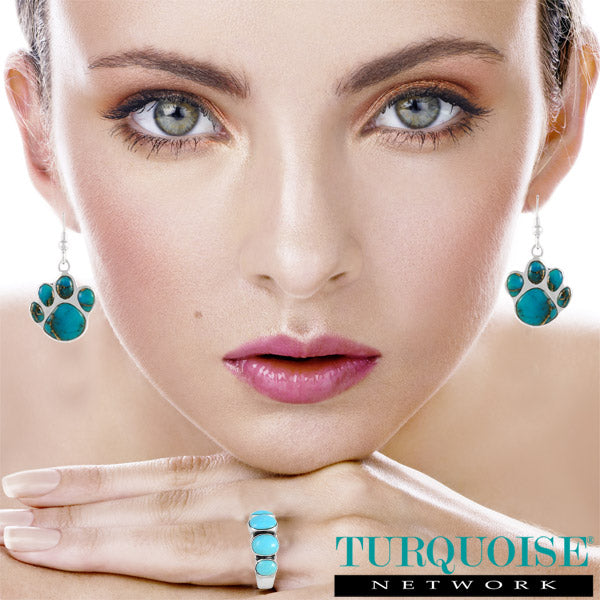 Sterling Silver Paw Earrings Matrix Turquoise E1240-C84