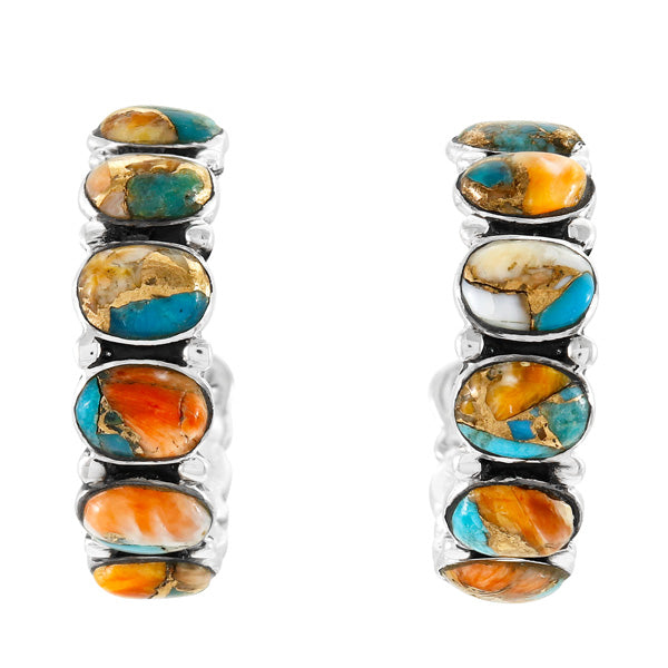 Spiny Turquoise Hoop Earrings Sterling Silver E1245-C89