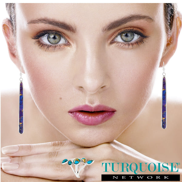 Sterling Silver Drop Earrings Purple Turquoise E1250W-C77