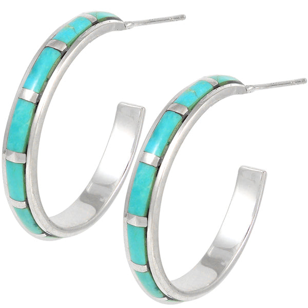 Sterling Silver Hoop Earrings Turquoise E1255-C05