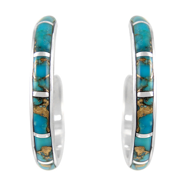 Sterling Silver Hoop Earrings Matrix Turquoise E1255-C84