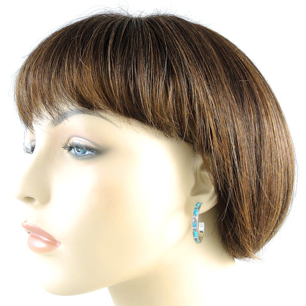 Sterling Silver Hoop Earrings Matrix Turquoise E1255-C84