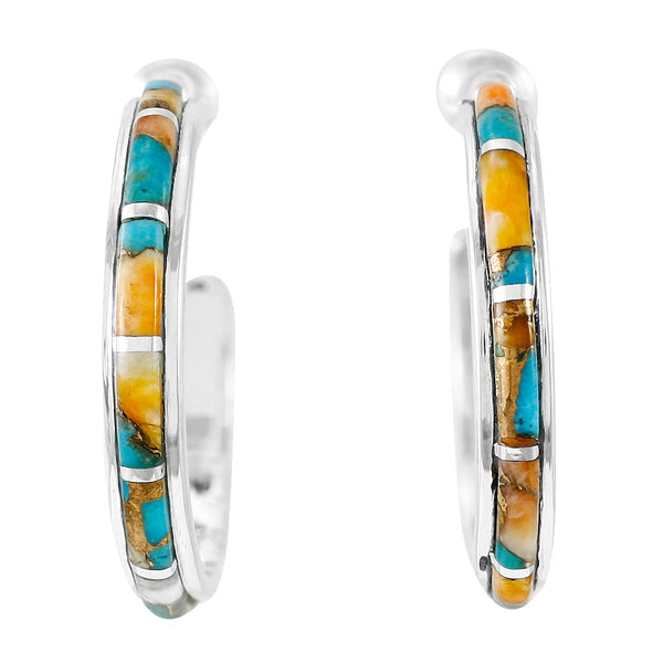 Spiny Turquoise Hoop Earrings Sterling Silver E1255-C89