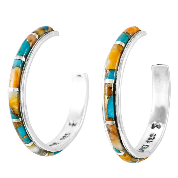 Spiny Turquoise Hoop Earrings Sterling Silver E1255-C89